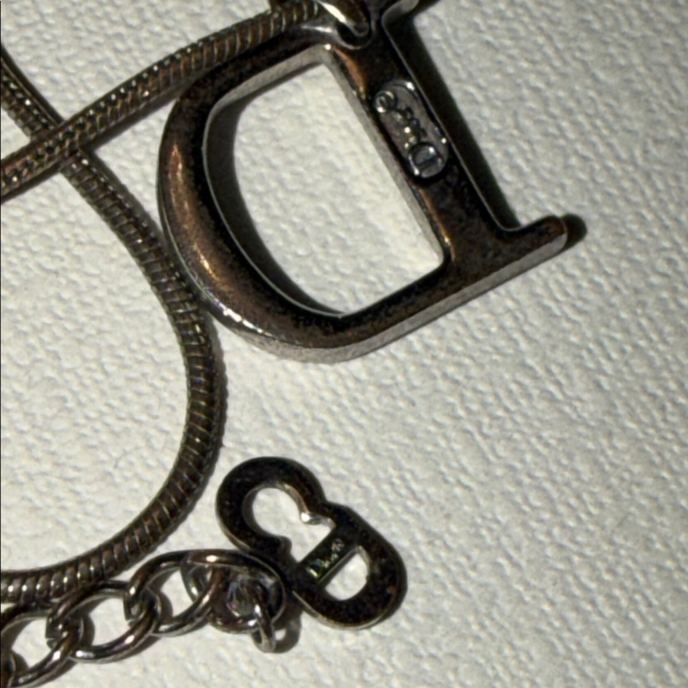 Preloved Christian Dior Silver Necklace with D Pendant size 17” long adjustable - Picture 3 of 4